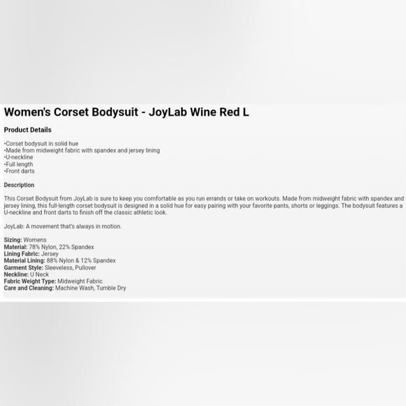 Womens Corset Bodysuit JoyLab Wine Red L - Picture 5 of 5